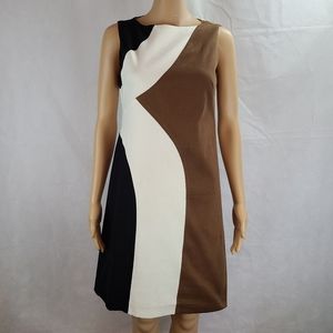 Donna Degnan Women (6) Black, Ivory, & Brown Color Block Sheath Sleeveless Dress